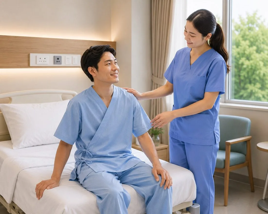 ชุดผู้ป่วย LENG55 พร้อมการดูแลอย่างอบอุ่นในห้องผู้ป่วย